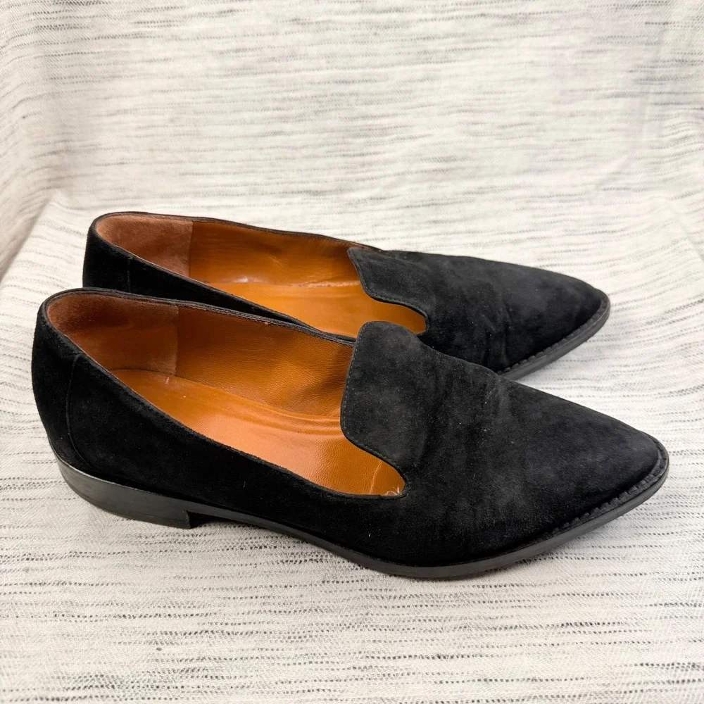 Aquatalia Golda Women's Black Suede Loafers Size 6.5 Classic Minimalist